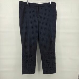Ann Taylor Pants 14 Navy Eyelet Cropped Cotton Preppy Summer Vacation